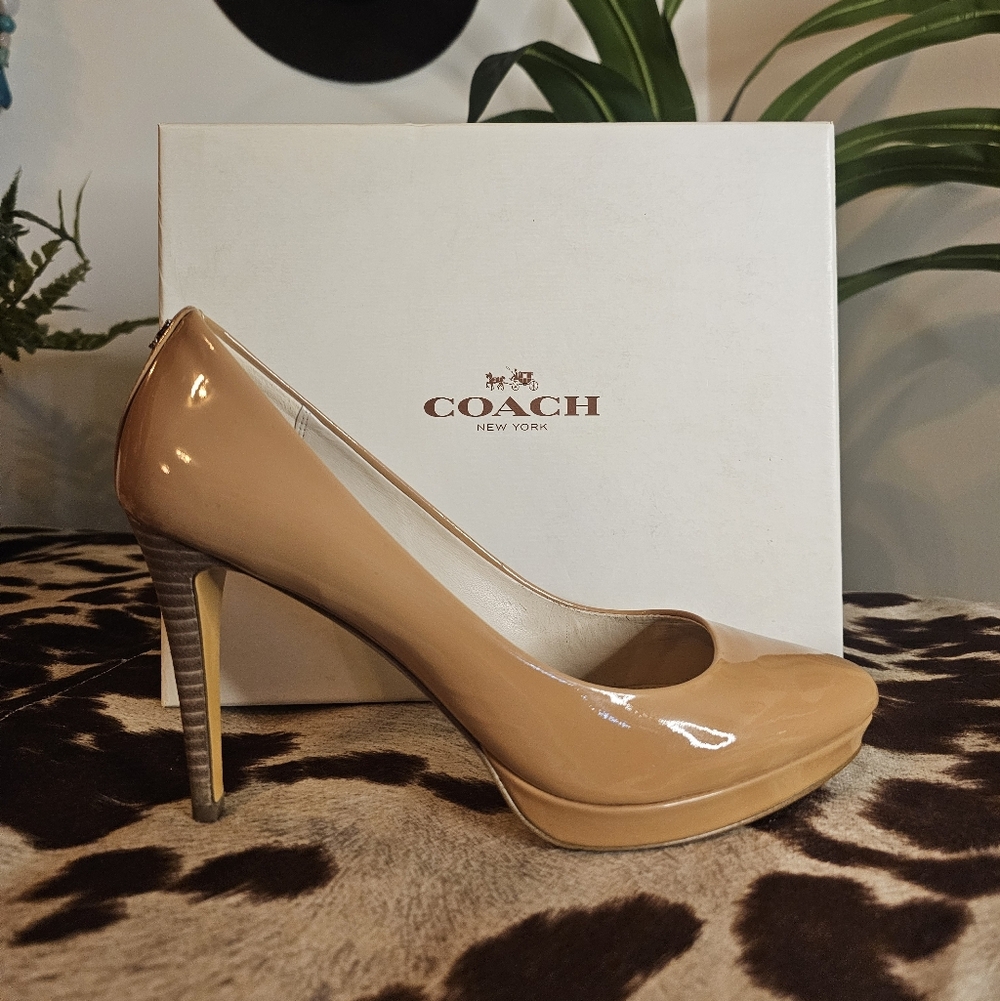 Coach Women's Tan Patent Leather Pumps - Picture 2 of 8